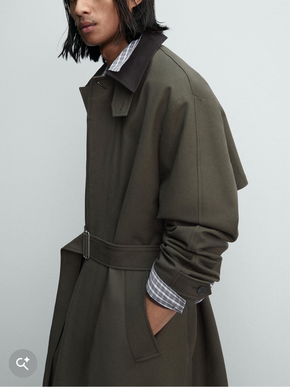 Zara Olive Green Trench Coat with Dark Contrast Collar